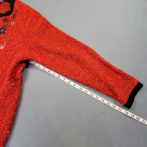C.D. Sport Long Sleeve Embroidered Sweater Women's Large Red Black Trim Layered - Picture 7 of 8
